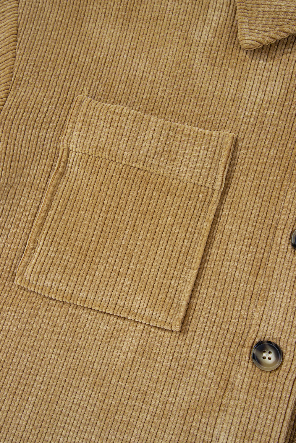 Stylish Women's Light Beige Corduroy Shacket with Patched Pockets - Chic Button-Up Jacket for Effortless Casual Outfits