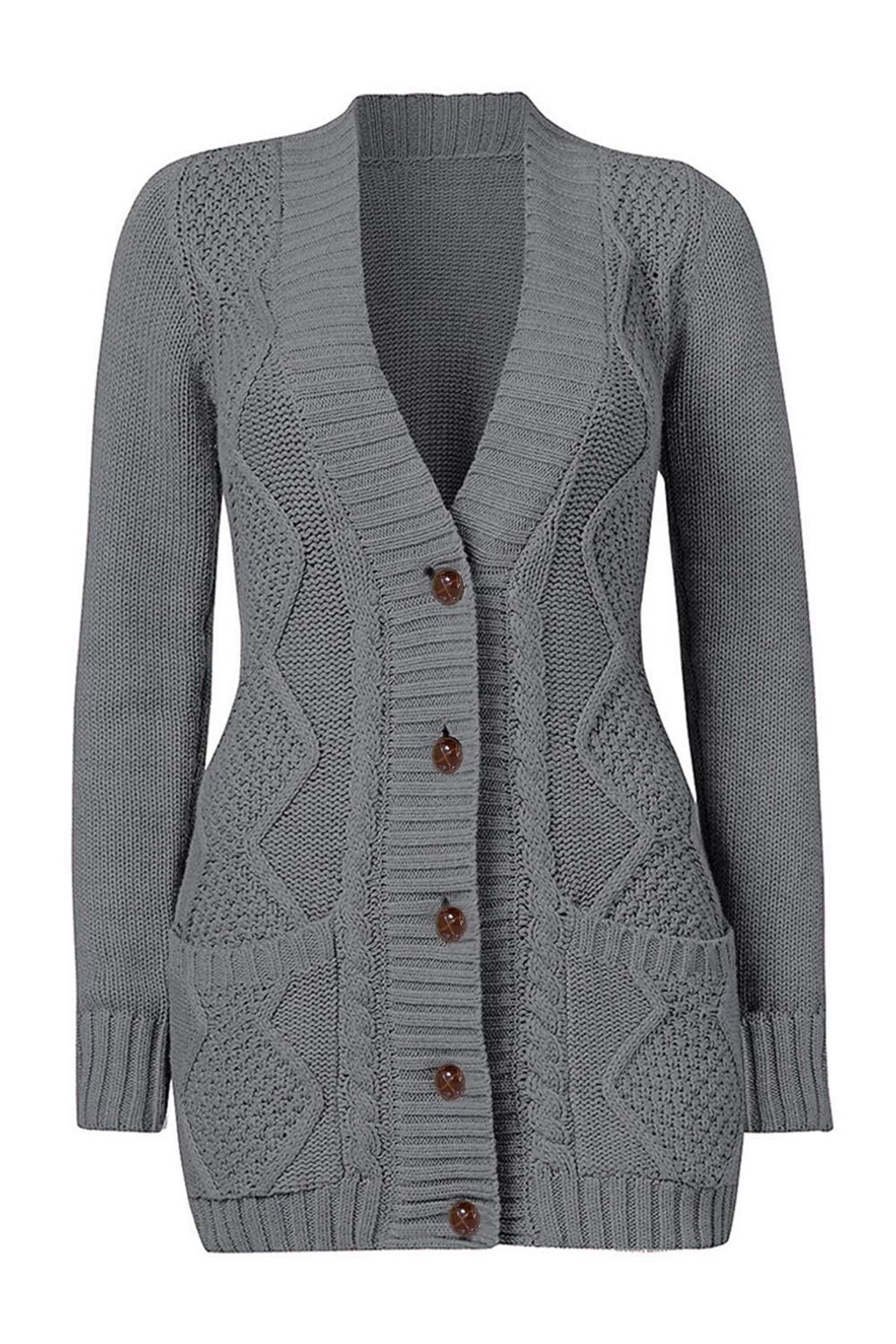 Stylish Women's Dark Gray Cardigan with Front Pockets and Button Closure - Cozy Layer for Casual or Dressy Outfits