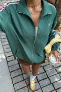Women's Cozy Bow Embroidered Zip-Up Sweatshirt Jacket in Stylish Fit for Casual Chic Outfits - Perfect for Everyday Wear