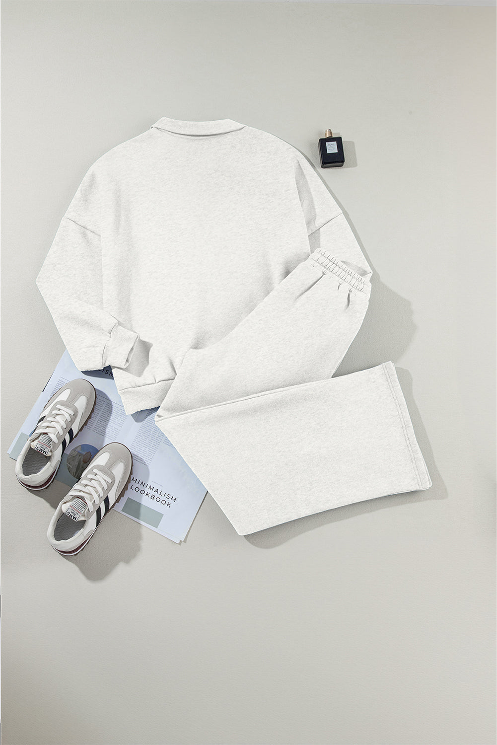 Women's Light Grey Activewear Set: Drop Shoulder Zip-Up Jacket & Drawstring Pants for Stylish Comfort in Fitness