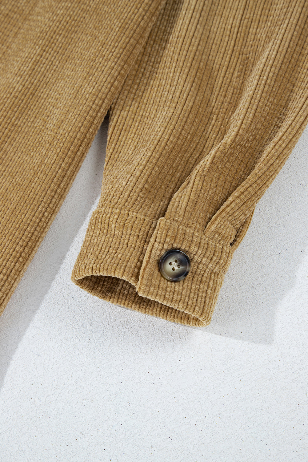 Stylish Women's Light Beige Corduroy Shacket with Patched Pockets - Chic Button-Up Jacket for Effortless Casual Outfits