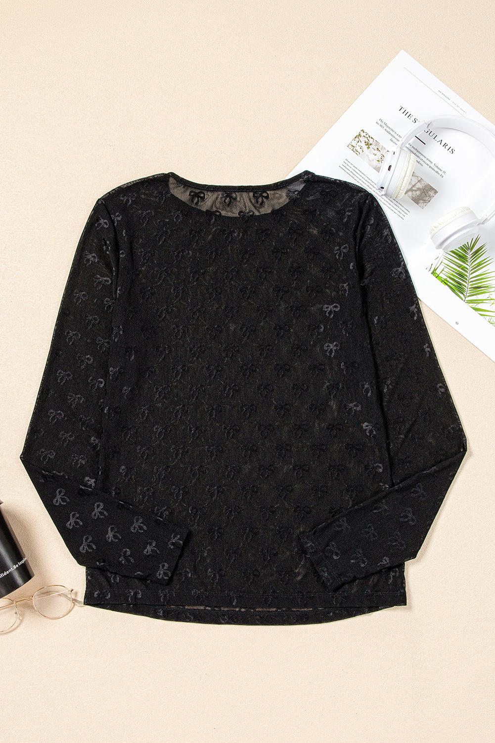 Trendy Women's Black Long Sleeve Top with Elegant Mesh Bow Design - Perfect for Casual or Dressy Outfits