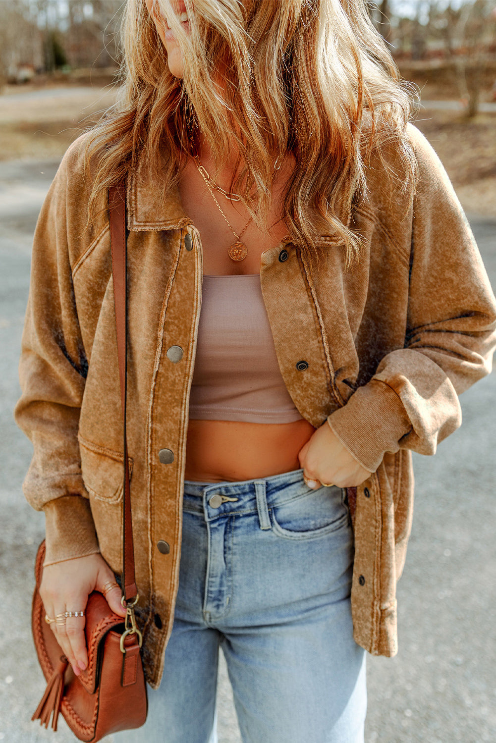 Women's Vintage Khaki Flap Pocket Shacket - Trendy Layering Jacket for Casual Fall Fashion and Everyday Style