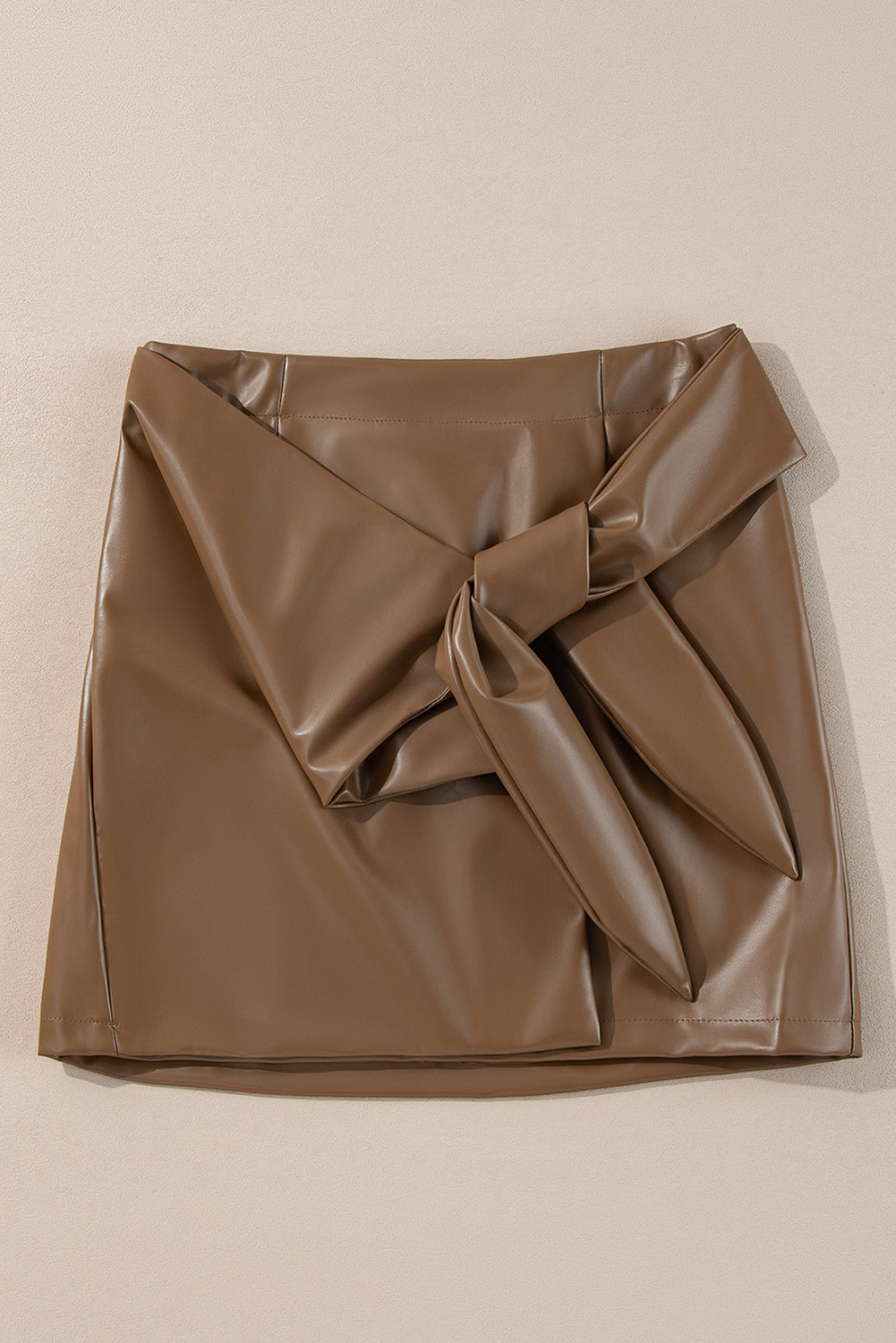 Chic Coffee Bowknot Faux Leather Mini Skirt for Women - Stylish and Trendy, Perfect for Day or Night Out