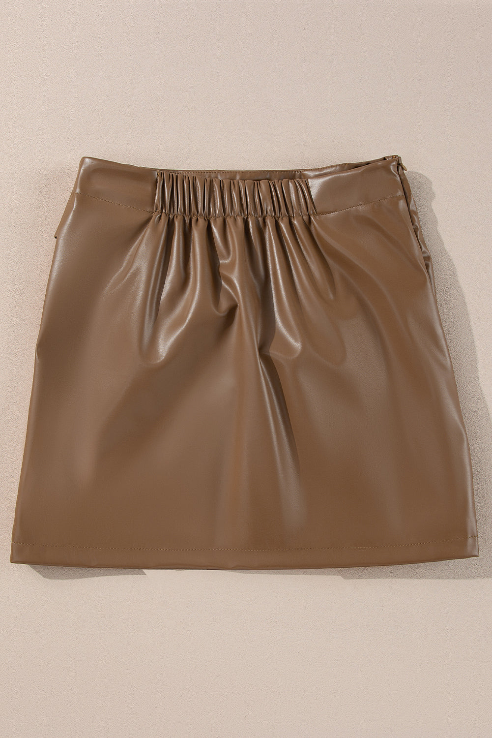 Chic Coffee Bowknot Faux Leather Mini Skirt for Women - Stylish and Trendy, Perfect for Day or Night Out