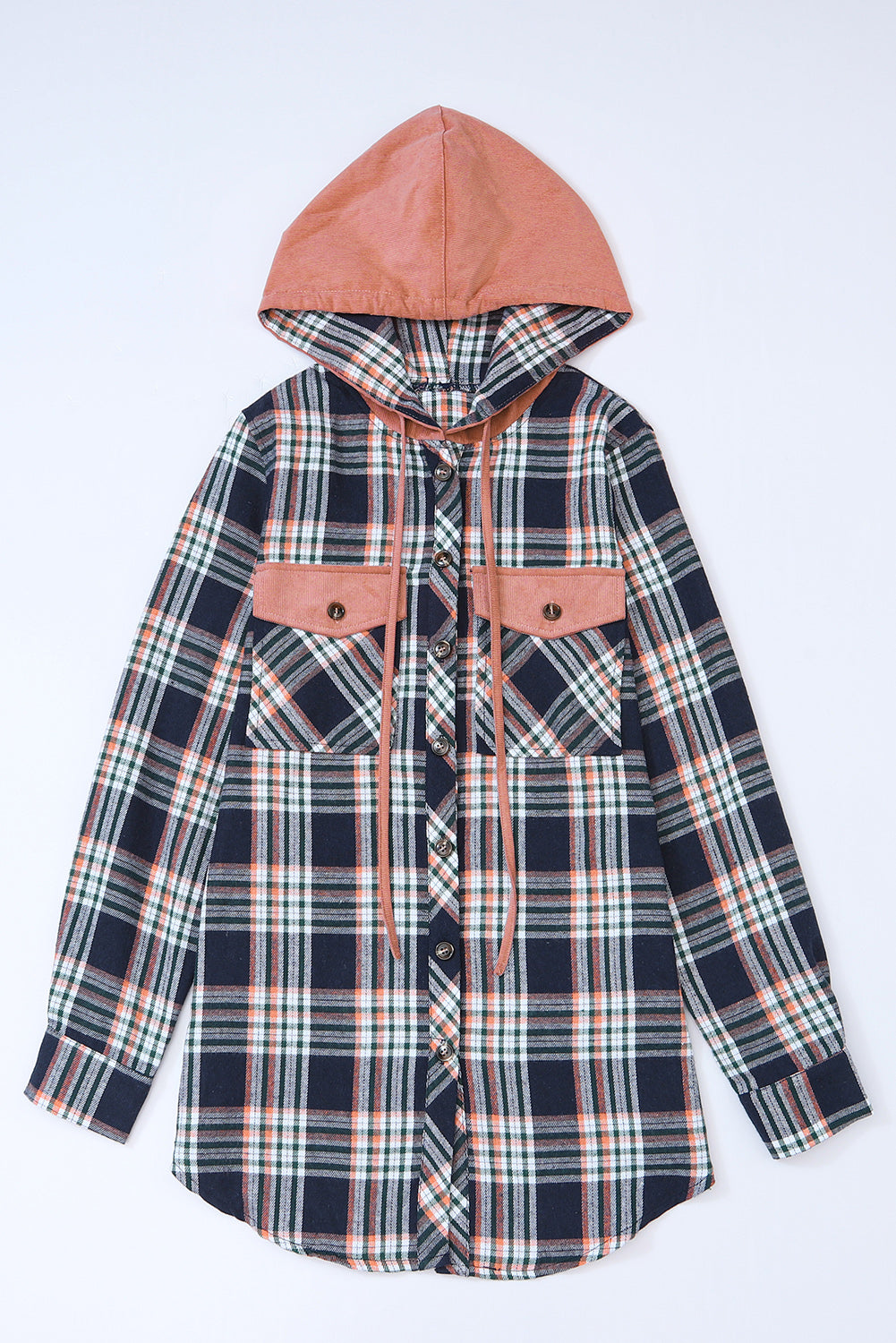 Women's Pink Plaid Shacket with Hood & Drawstring - Trendy Layering Jacket for Effortless Casual Style