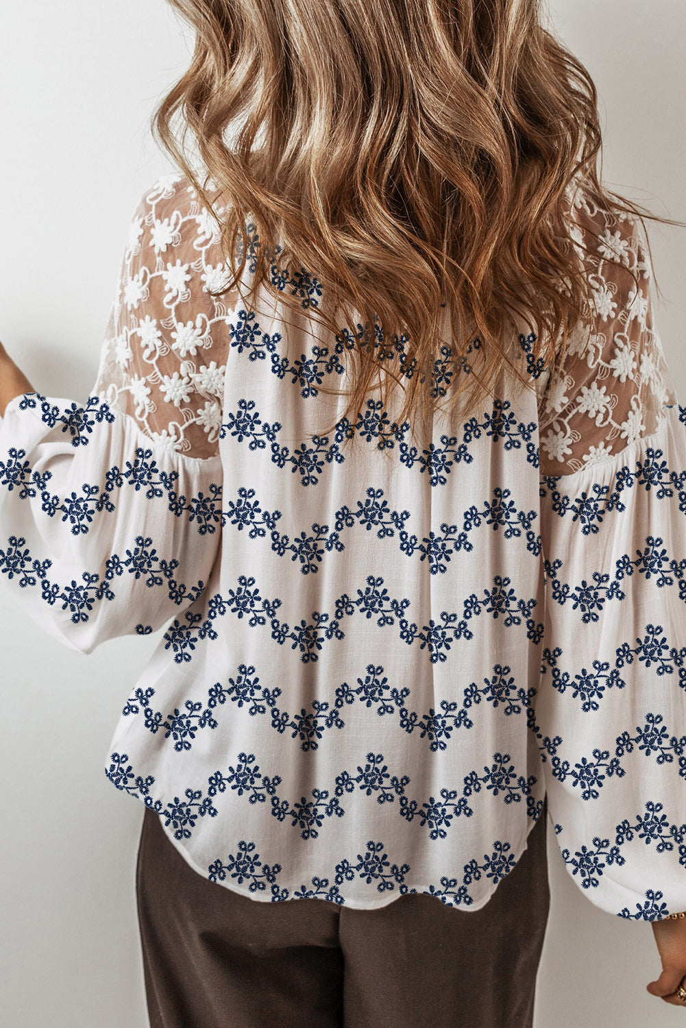 Chic Ivory Lace Patchwork Blouse for Women - Lightweight, Versatile Top for Casual and Dressy Occasions