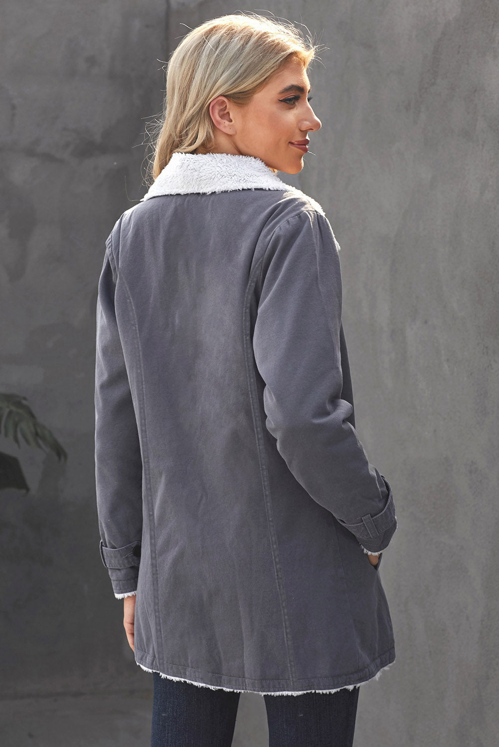 Faux Fur-Trimmed Denim Coat