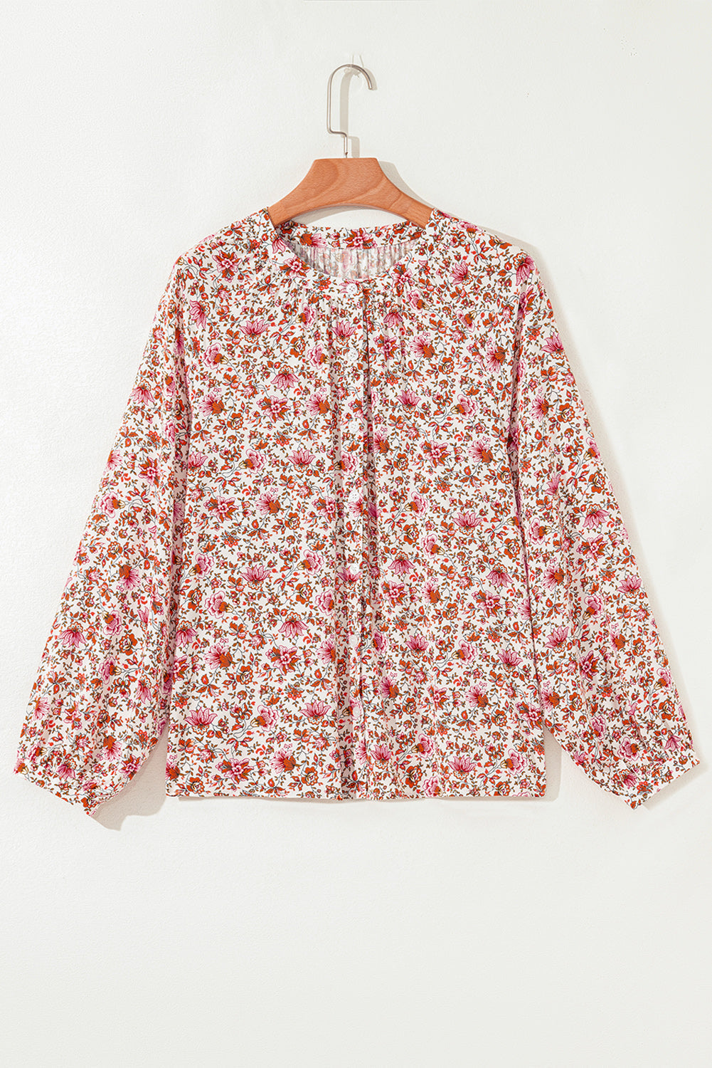 Elegant Women's Red Floral Blouse - Lightweight Short Sleeve Top with Feminine Touch for Casual and Dressy Events
