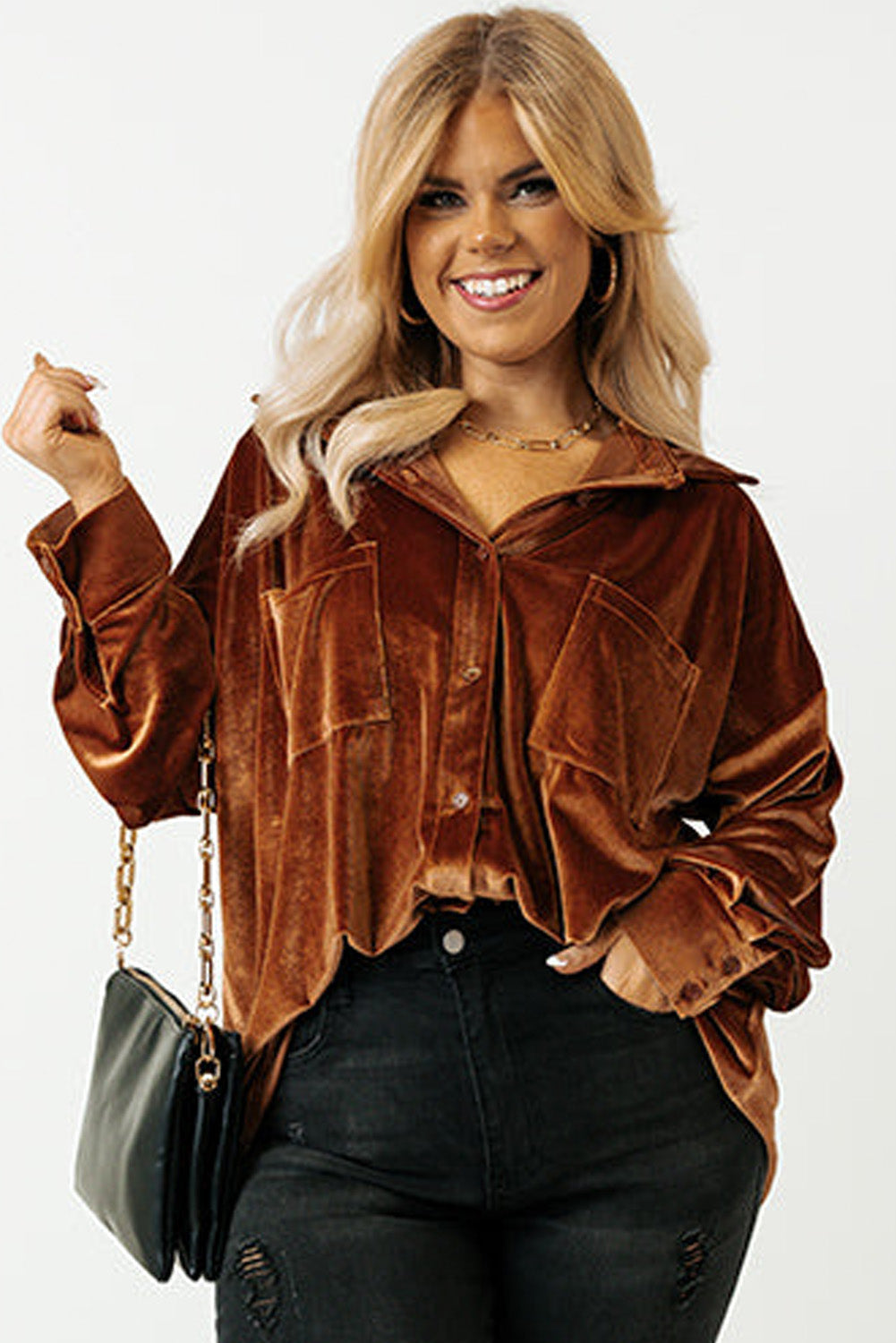 Elegant Plus Size Velvet Shirt for Women - Soft Luxe Fabric, Flattering Fit, Ideal for Casual or Dressy Events