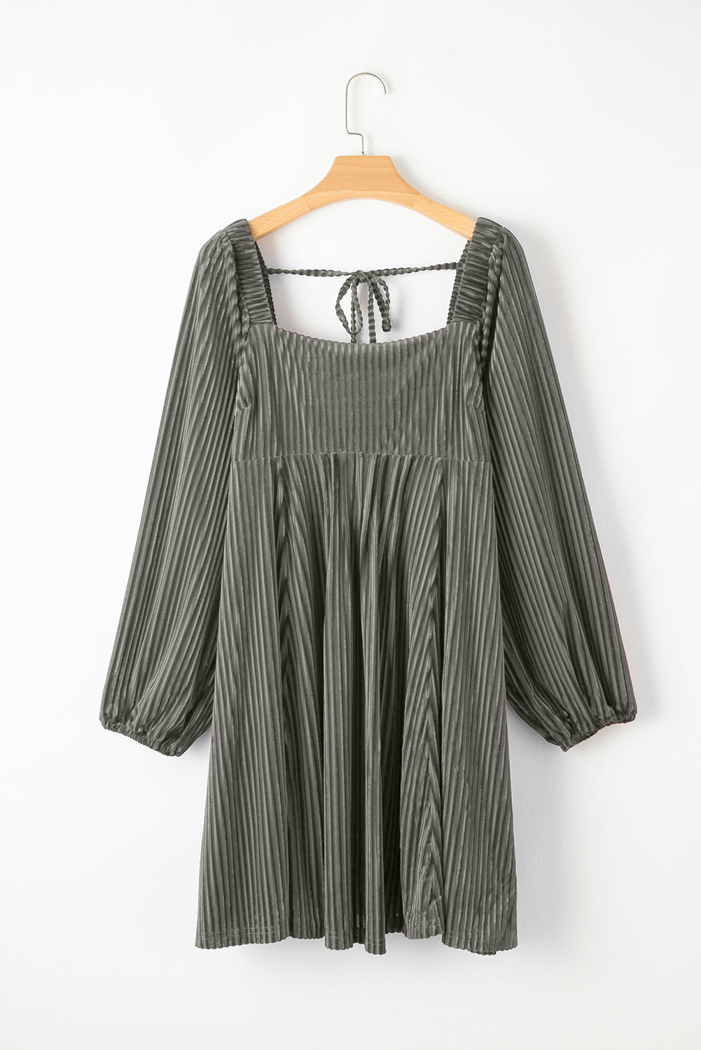 Elegant Women's Gray Velvet Babydoll Dress with Tie Back and Square Neck Stylish, Comfortable Fit for Every Occasion