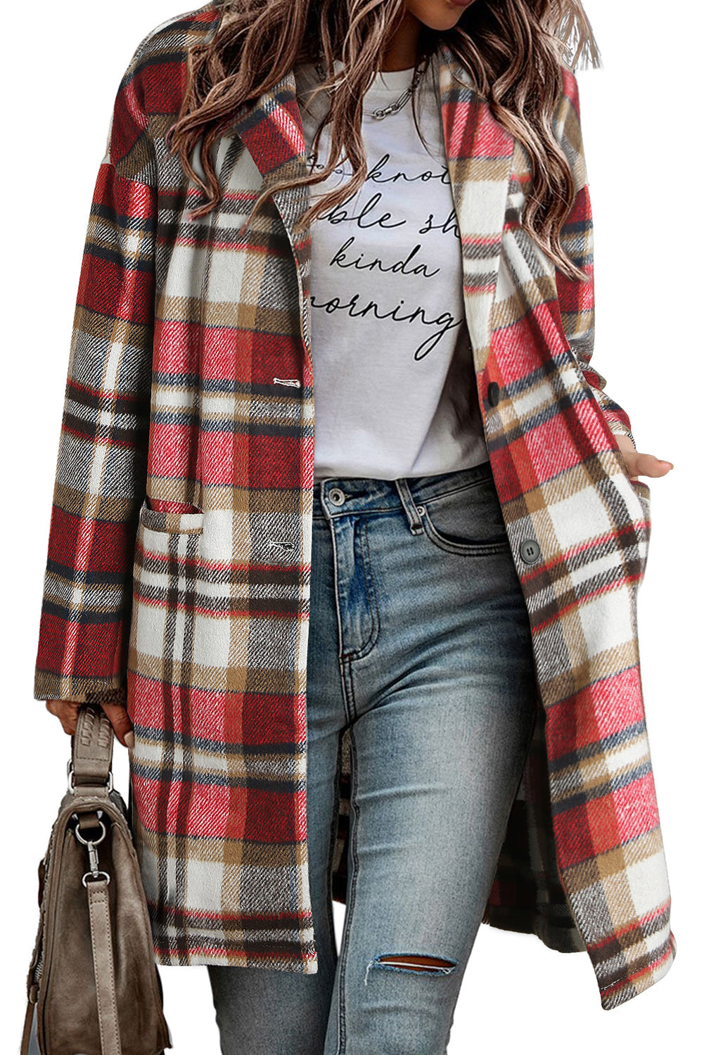 Stylish Lapel Wool Blend Coat with Long Sleeves