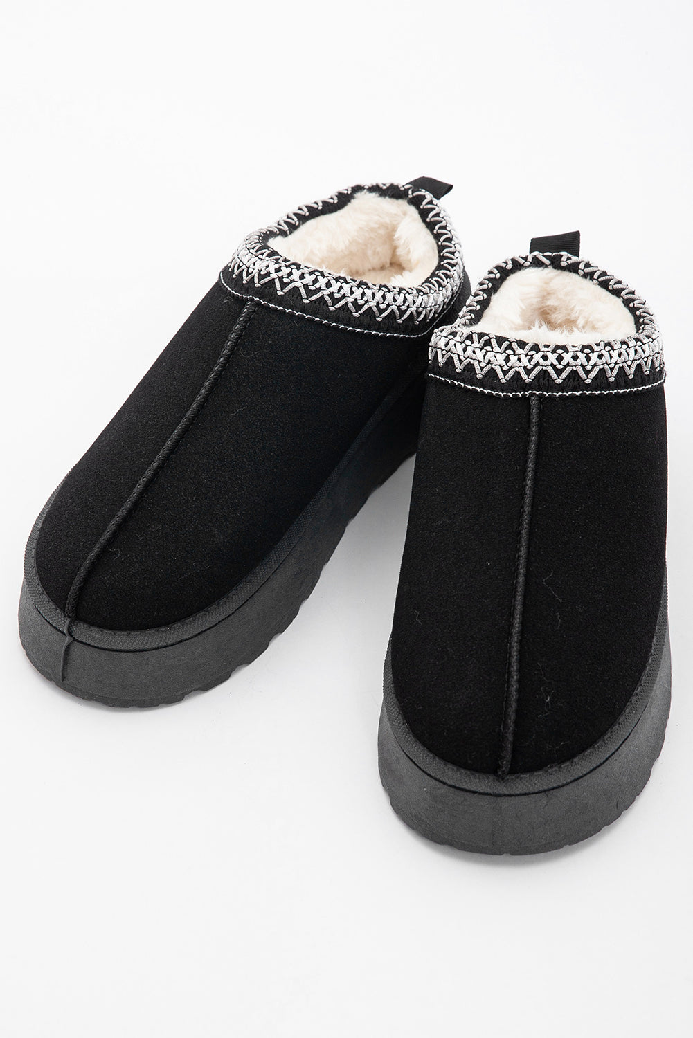 Women's Black Contrast Print Plush Lined Snow Boots - Cozy Suede Winter Footwear for Cold Weather Adventures
