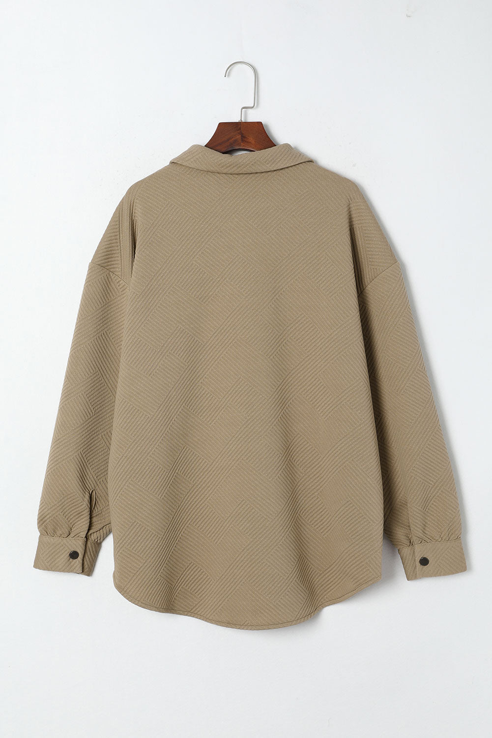 Women's Khaki Textured Shacket with Flap Pockets - Trendy Layering Jacket for Casual Chic Style