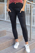 Stylish Women's Black High Waist Pleated Leggings with Pockets - Comfortable Everyday Essential for Active Lifestyle