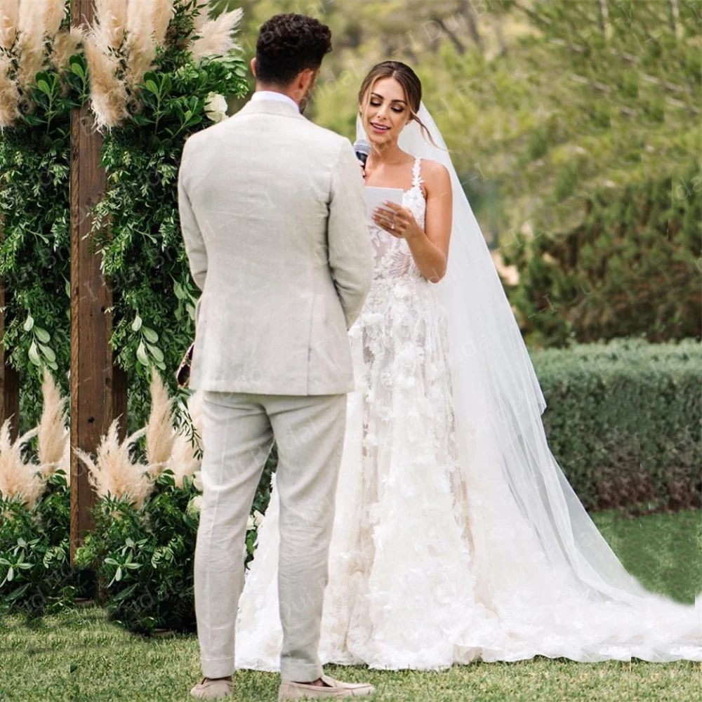 3D Floral Lace Wedding Dress – Spaghetti Straps, Romantic & Modern Style, Custom Made