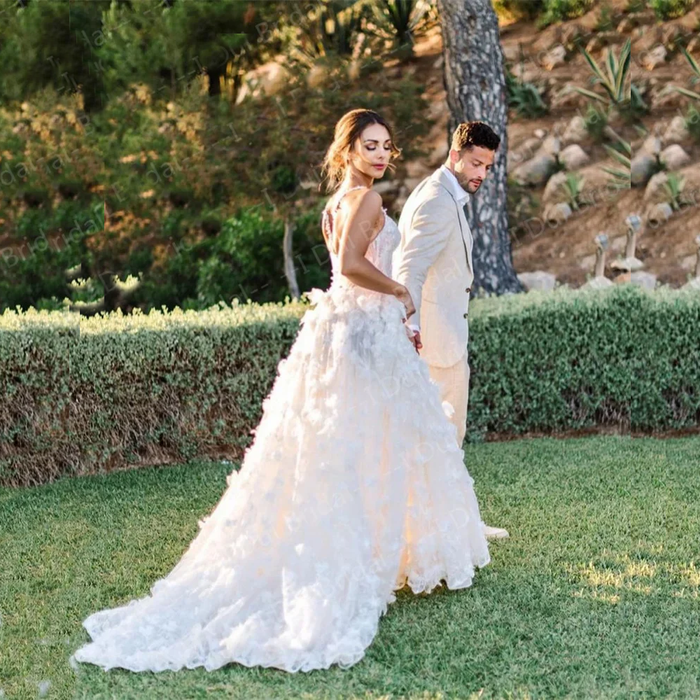 3D Floral Lace Wedding Dress – Spaghetti Straps, Romantic & Modern Style, Custom Made