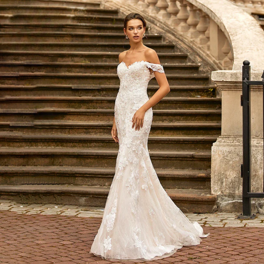 Sexy Strapless Mermaid Wedding Dress – Appliqués with Detachable Train, Custom Made
