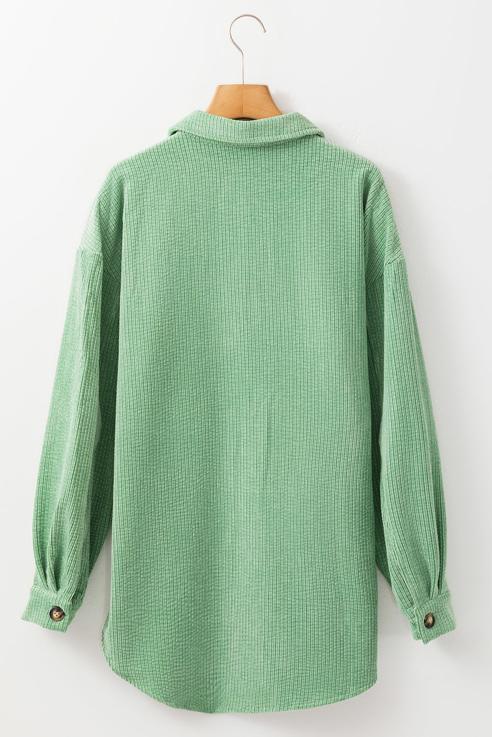 Women's Mist Green Corduroy Shacket with Pockets - Trendy Button-Up Jacket for Effortless Casual Style