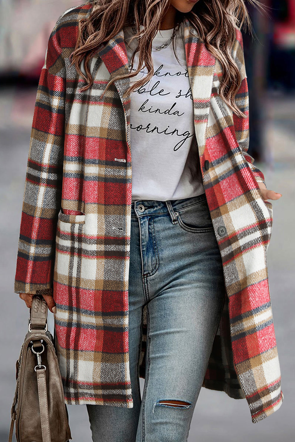 Stylish Lapel Wool Blend Coat with Long Sleeves