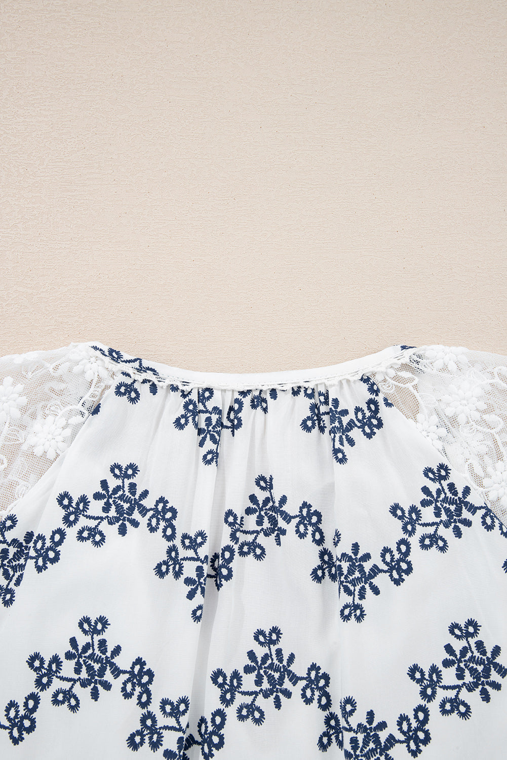 Chic Ivory Lace Patchwork Blouse for Women - Lightweight, Versatile Top for Casual and Dressy Occasions