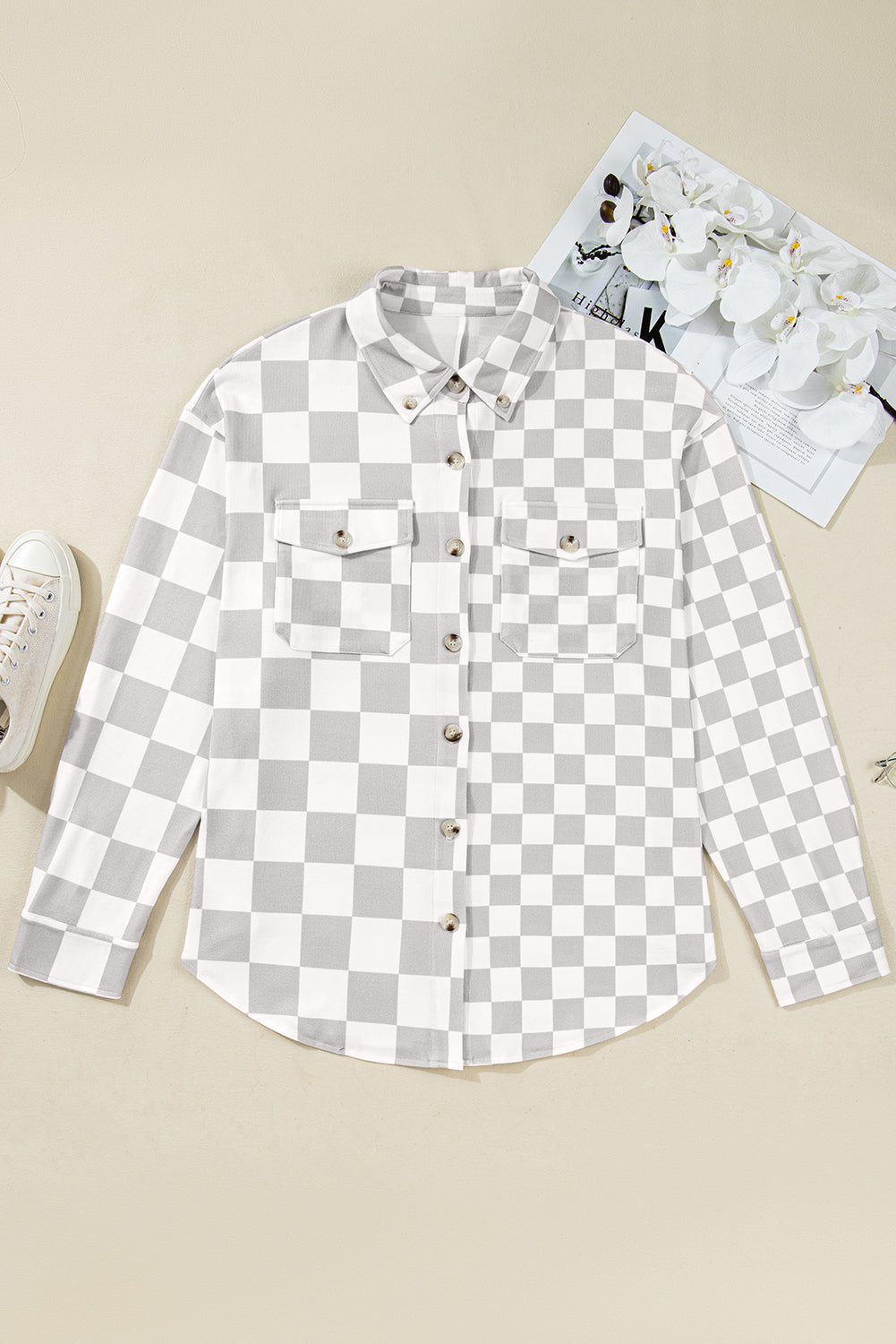 Stylish Women's Khaki Checkered Casual Western Jacket with Button Front, Ideal for Everyday Chic Looks