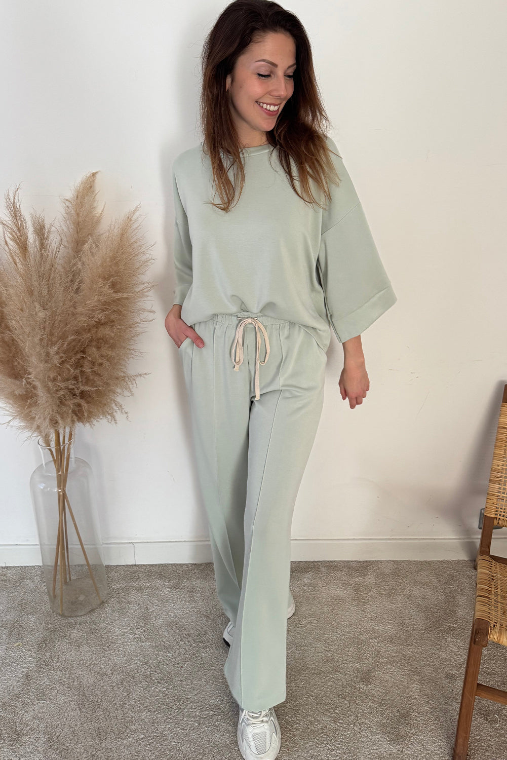 Women's Aqua Blue 2-Piece Relaxed Fit Pullover & Drawstring Pants Set for Effortless Casual Comfort