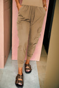 Women's Comfy Camel Jogger Pants - Casual Trousers with Adjustable Waist and Pockets for Effortless Everyday Style