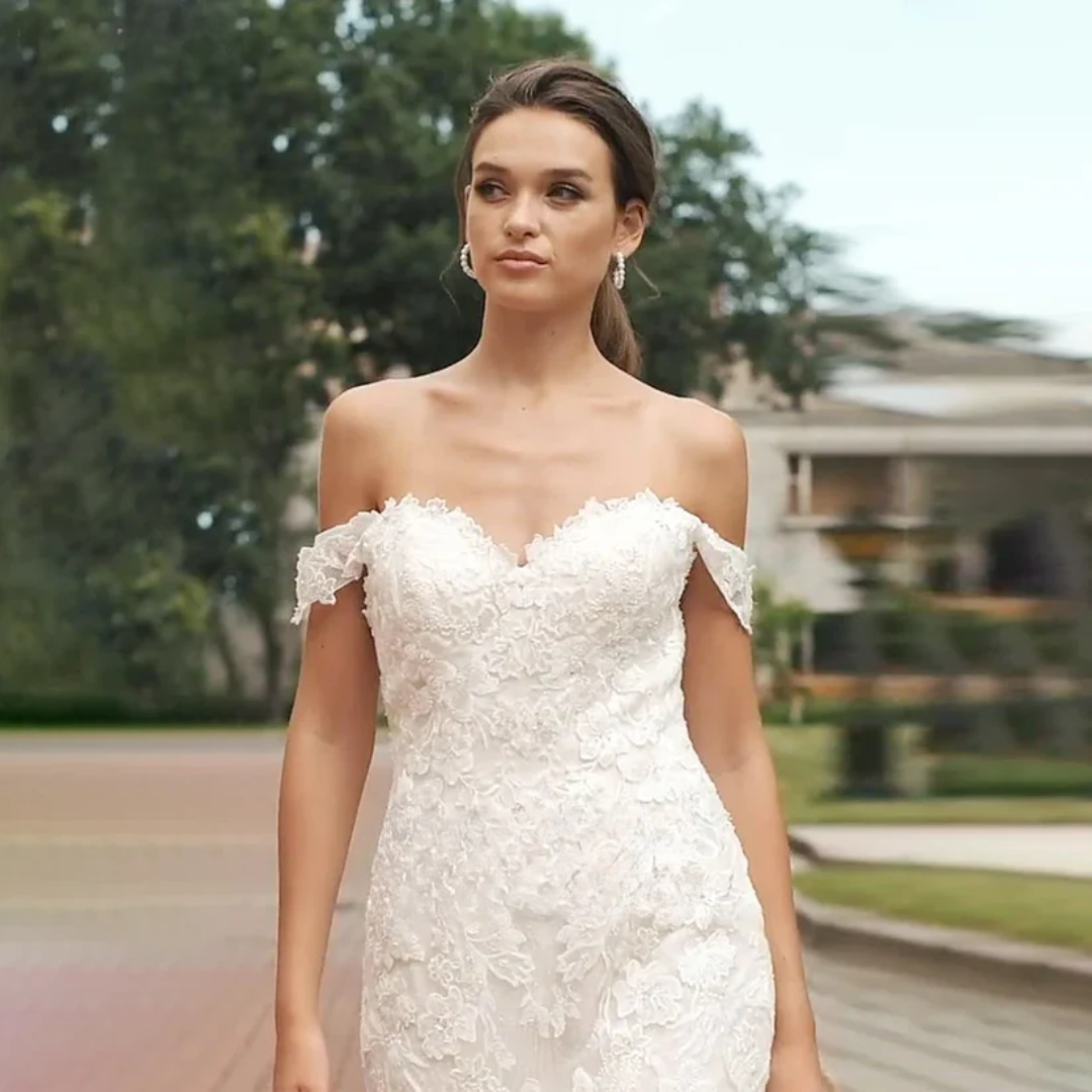 Sexy Strapless Mermaid Wedding Dress – Appliqués with Detachable Train, Custom Made
