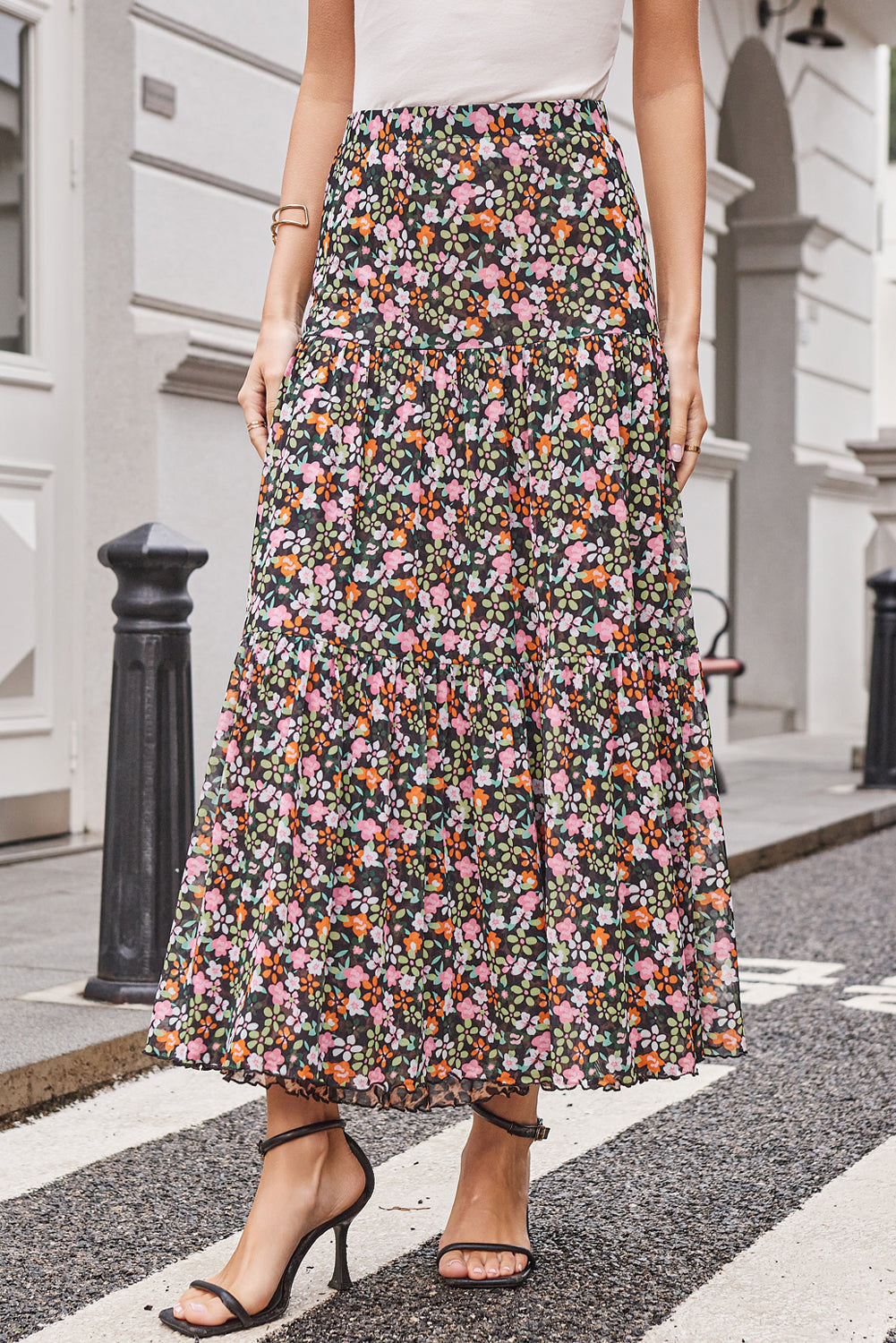 Elegant Blue Women's Ruffle Hem Maxi Skirt - Flowy, Comfortable Summer Fashion for Casual Outings and Everyday Wear