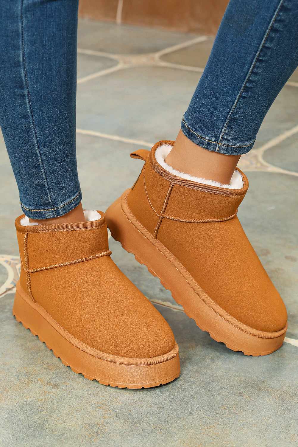 Cozy Women's Chestnut Suede Ankle Snow Boots with Faux Fur Lining for Stylish Winter Comfort