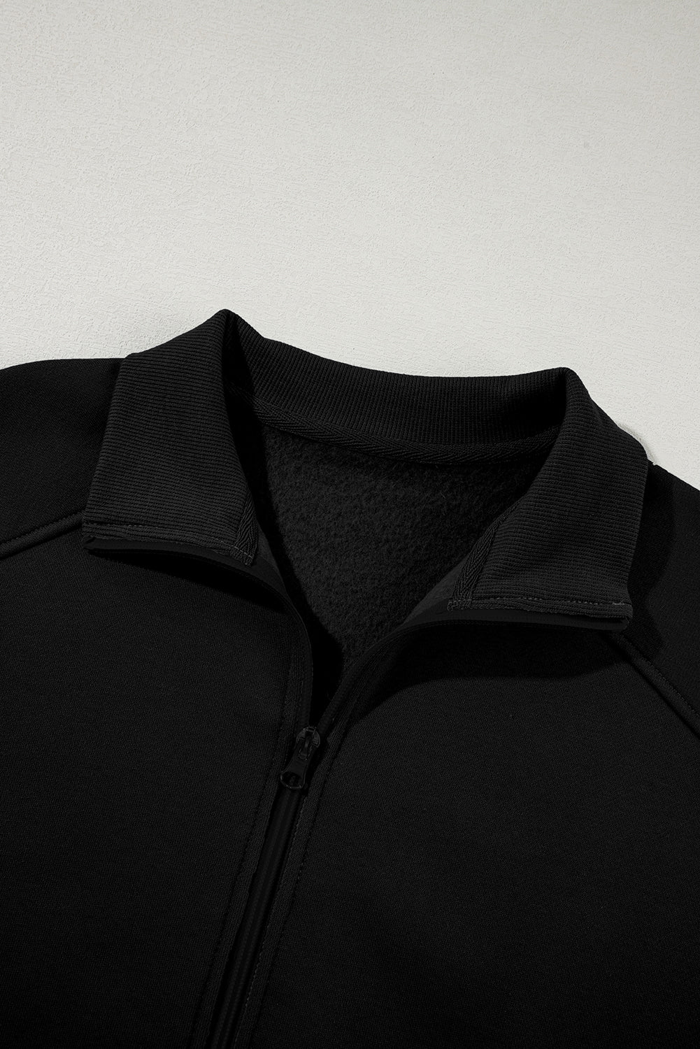 Women's Black Drop Shoulder Zip-Up Jacket & Drawstring Pants Activewear Set for Comfortable Fitness Style
