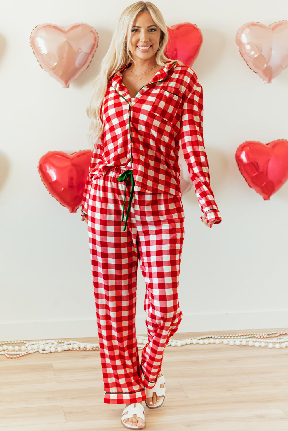 Stylish Women's Cozy Fiery Red Christmas Plaid Pajama Set - Comfy Holiday Shirt and Pants for Festive Relaxation
