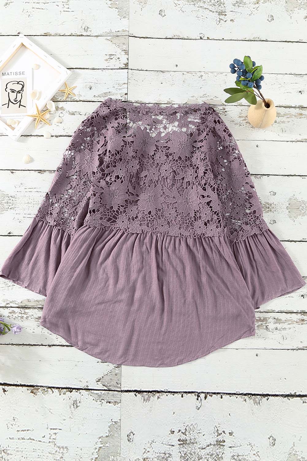 Chic Women's Purple Crochet Lace Button-Up Top - Stylish & Comfortable for Casual or Dressy Events