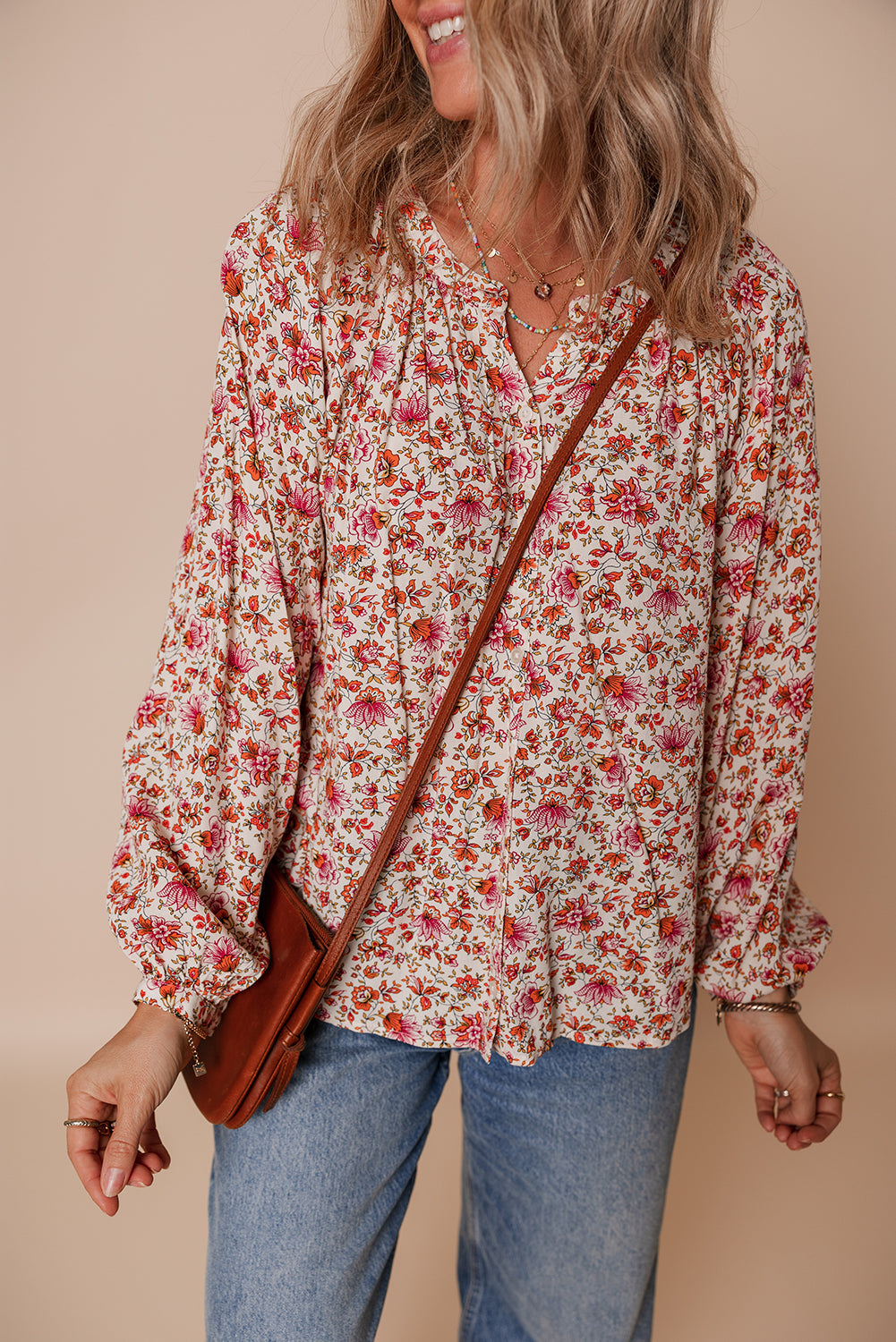 Elegant Women's Red Floral Blouse - Lightweight Short Sleeve Top with Feminine Touch for Casual and Dressy Events