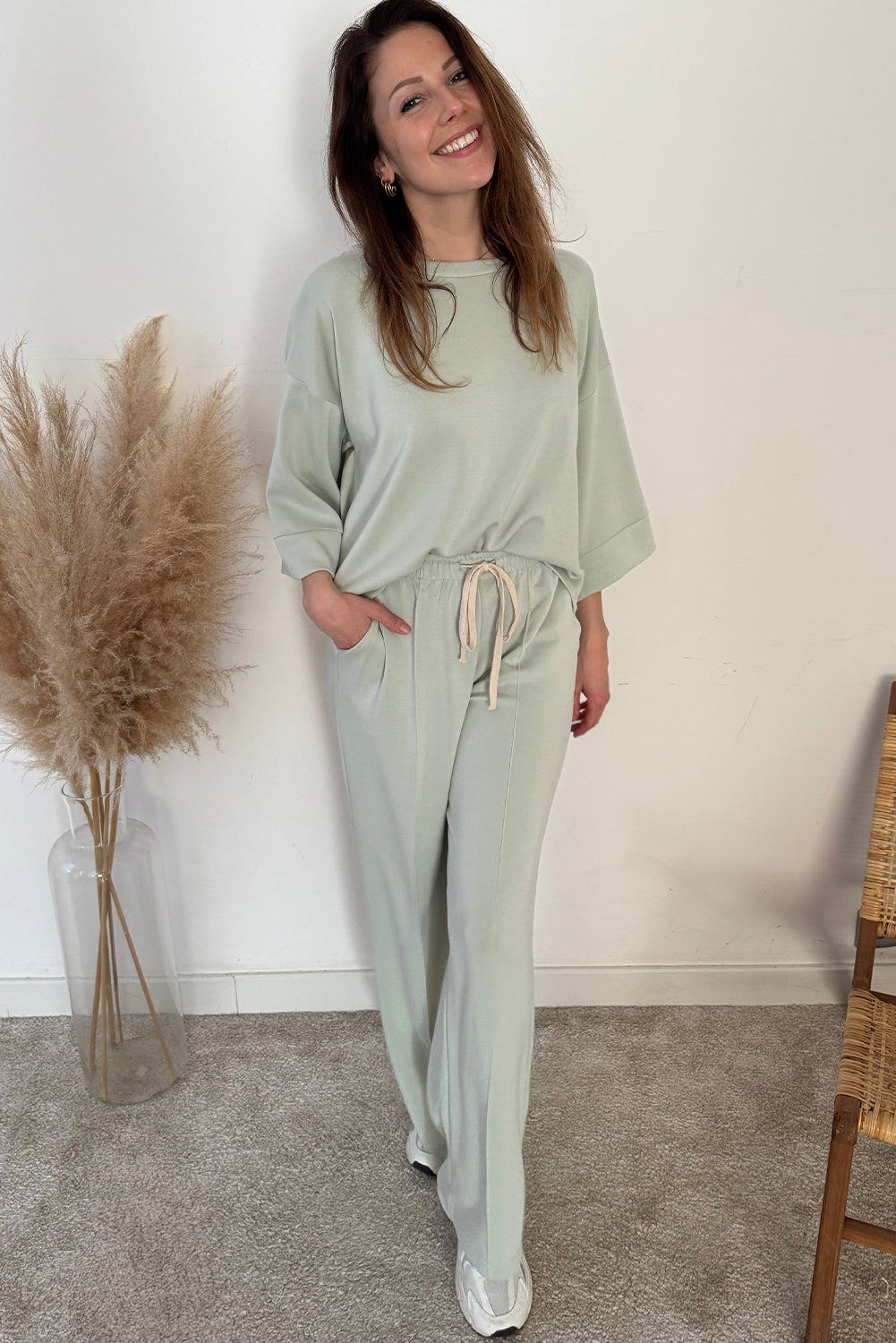 Women's Aqua Blue 2-Piece Relaxed Fit Pullover & Drawstring Pants Set for Effortless Casual Comfort