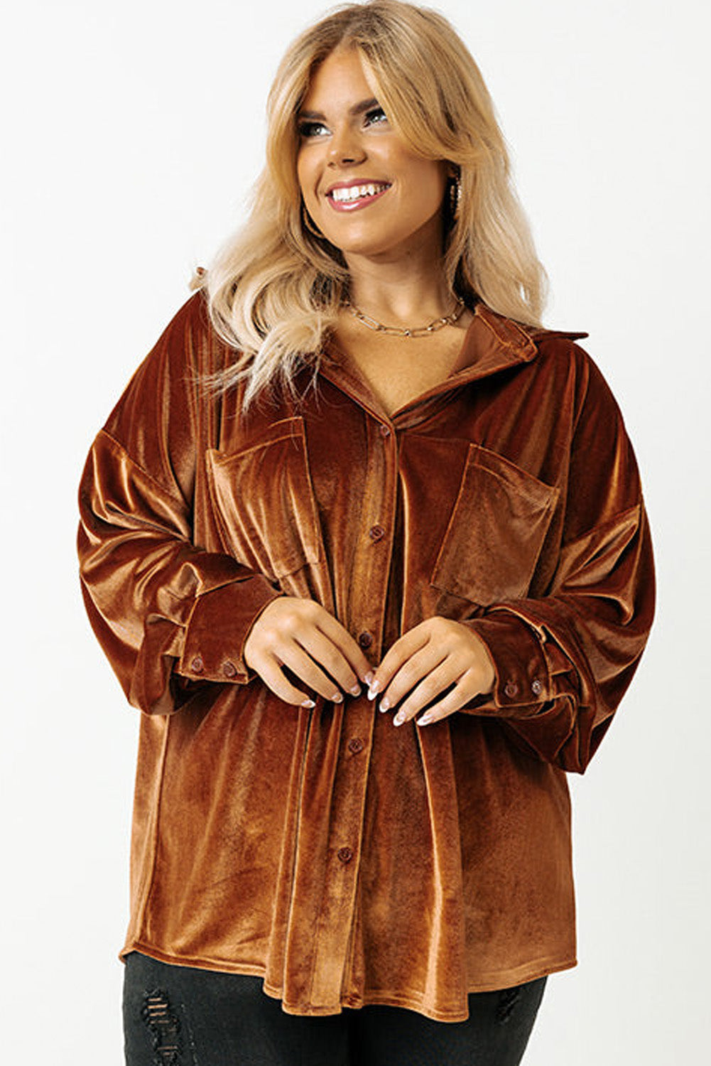 Elegant Plus Size Velvet Shirt for Women - Soft Luxe Fabric, Flattering Fit, Ideal for Casual or Dressy Events