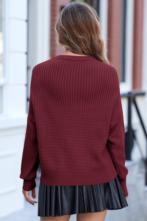 Chic Burgundy Textured Knit Crew Neck Sweater for Women - Cozy, Comfortable Fit Perfect for Casual or Dressy Looks