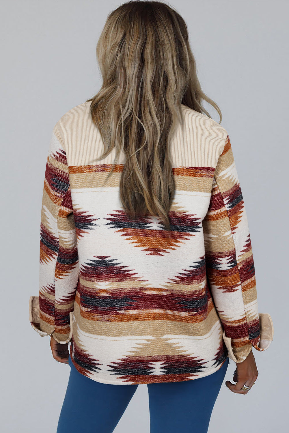 Chic Earth Tones Women's Oversized Western Print Shacket Jacket for Trendy Layering and Effortless Style