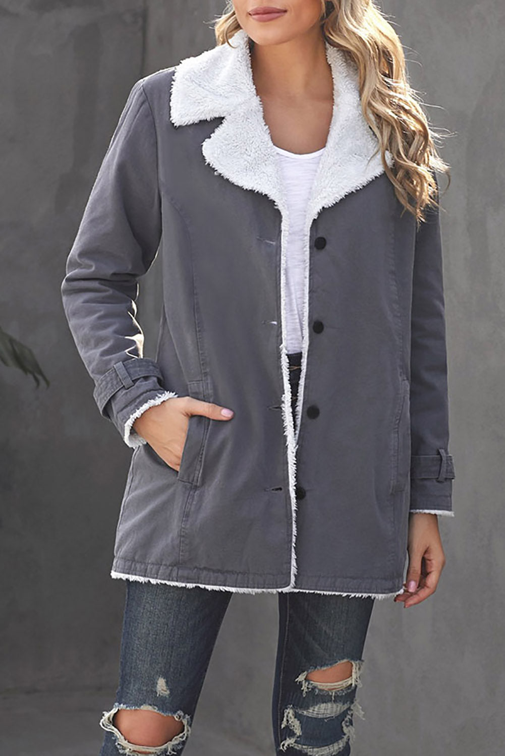 Denim Jacket with Contrast Sherpa Lining