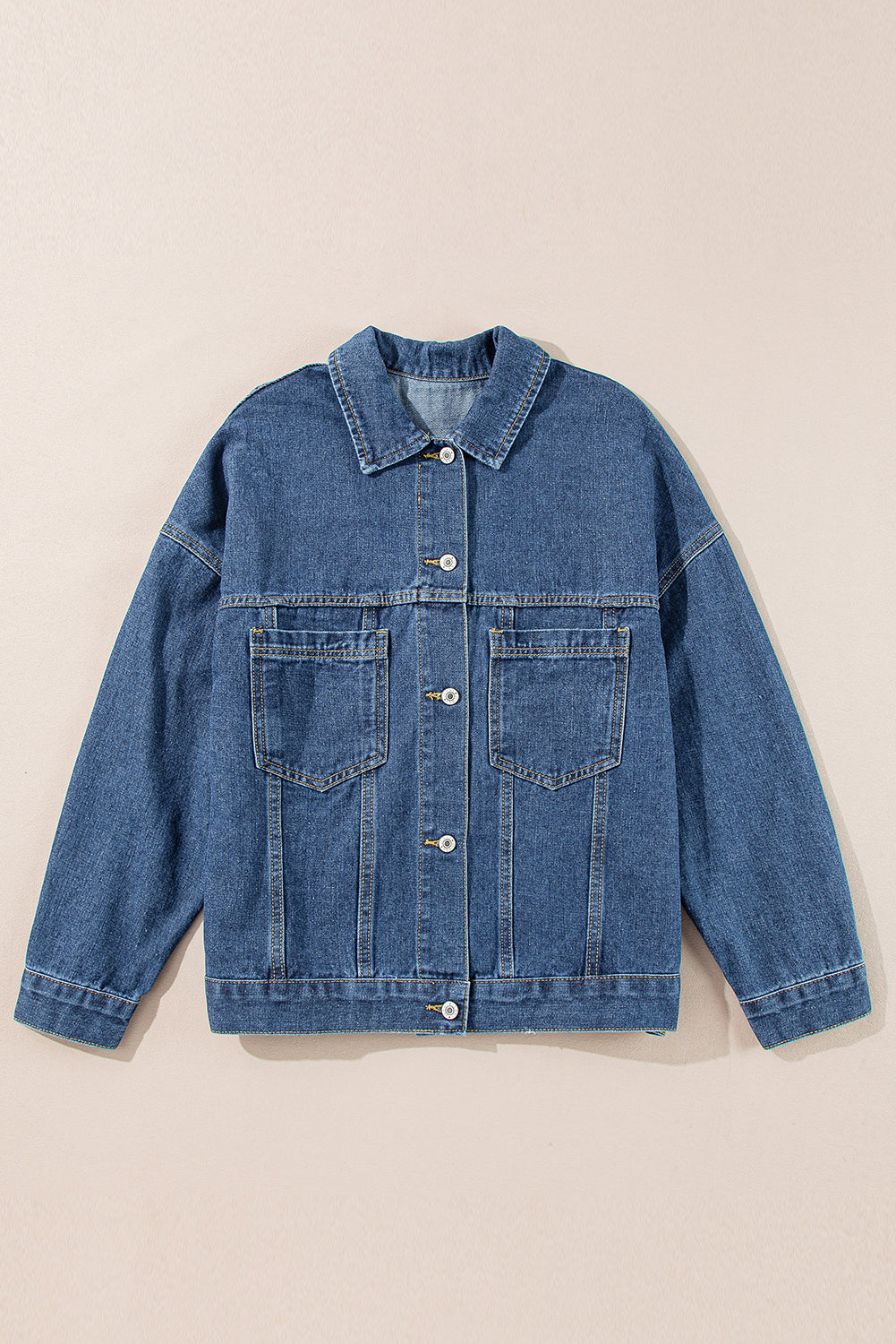 Trendy Women's Oversized Dark Blue Denim Jacket with Functional Pockets for Casual Everyday Wear