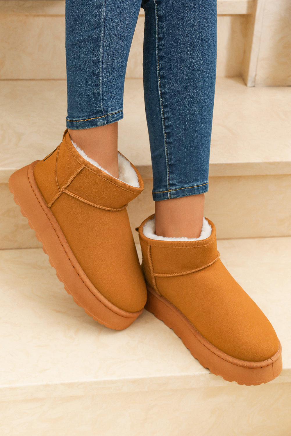 Cozy Women's Chestnut Suede Ankle Snow Boots with Faux Fur Lining for Stylish Winter Comfort