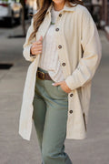 Trendy Women's Oversized Jet Stream Corduroy Shacket with Side Slits - Stylish Casual Fall Layering Jacket