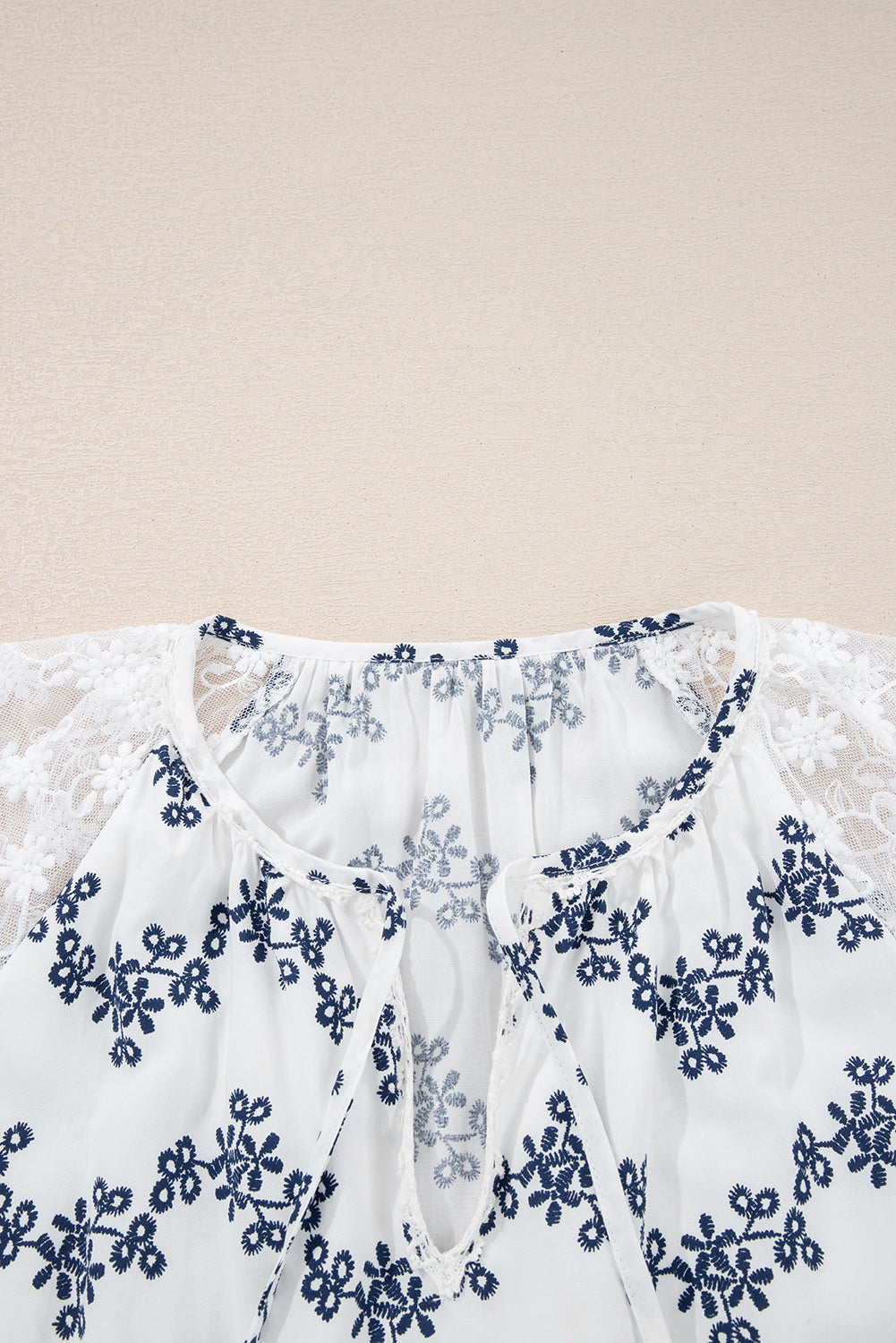 Chic Ivory Lace Patchwork Blouse for Women - Lightweight, Versatile Top for Casual and Dressy Occasions