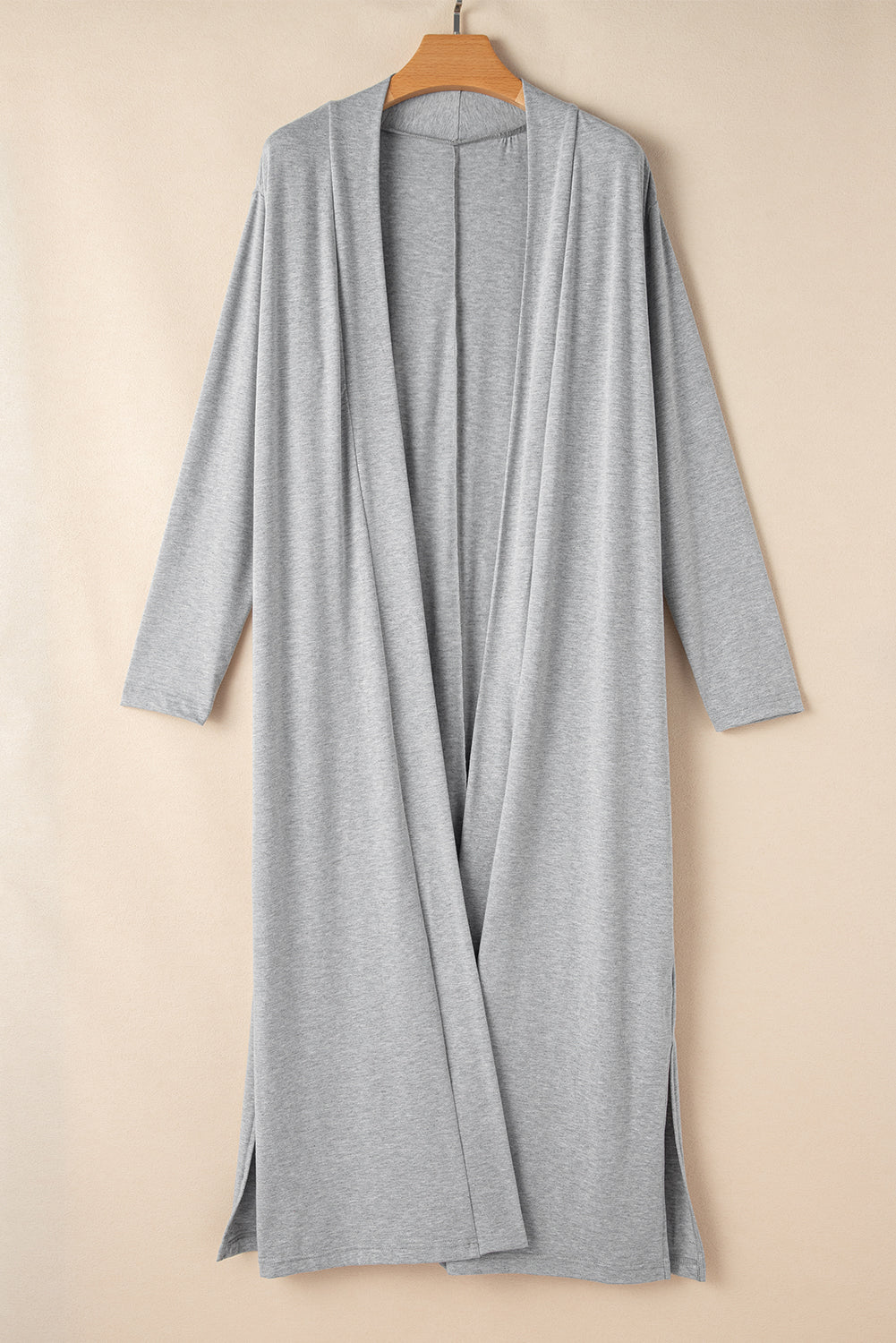 Women's Light Grey Split Long Cardigan with Skinny Pants - Cozy Lounge Set for Relaxed Style and Comfort