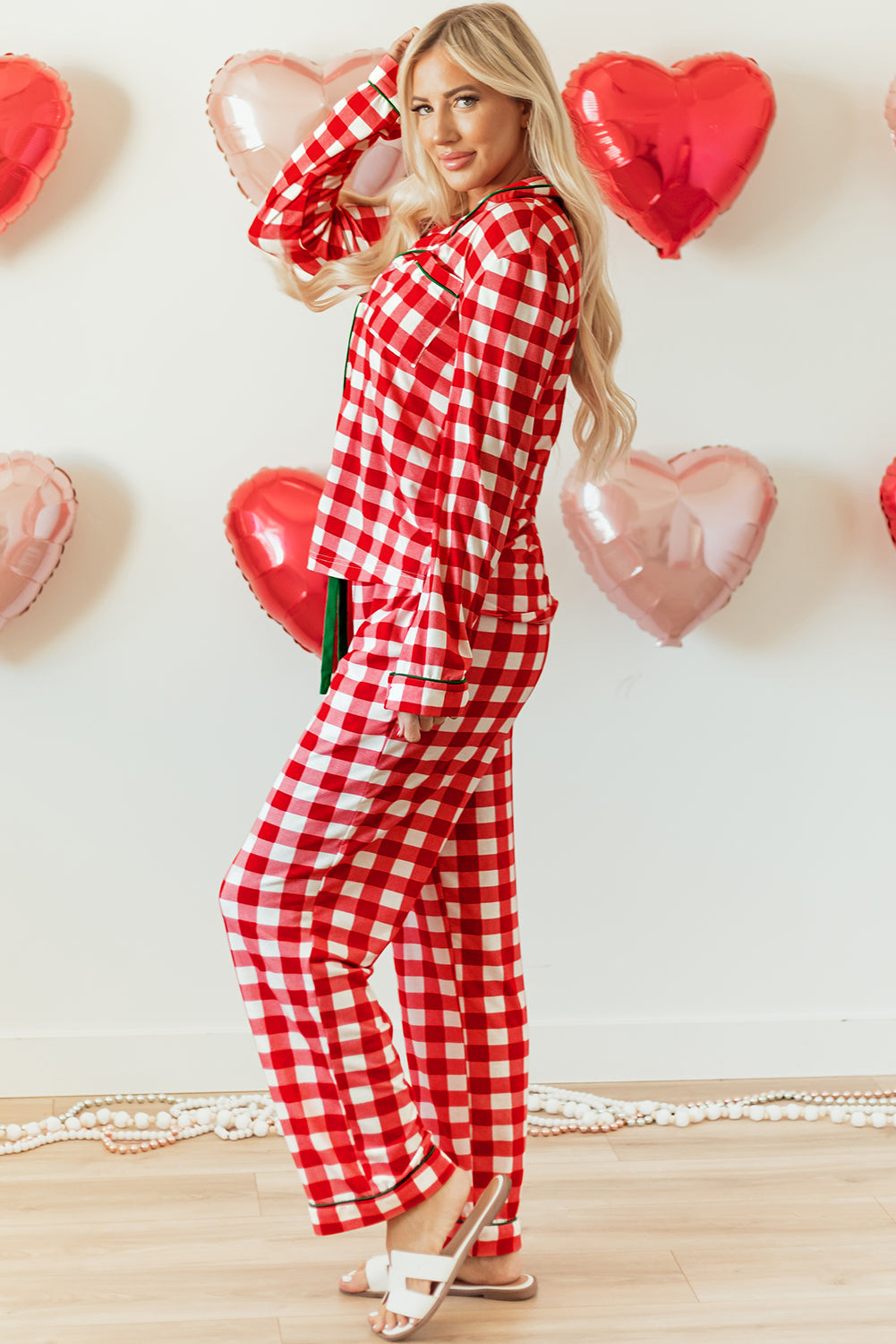 Stylish Women's Cozy Fiery Red Christmas Plaid Pajama Set - Comfy Holiday Shirt and Pants for Festive Relaxation