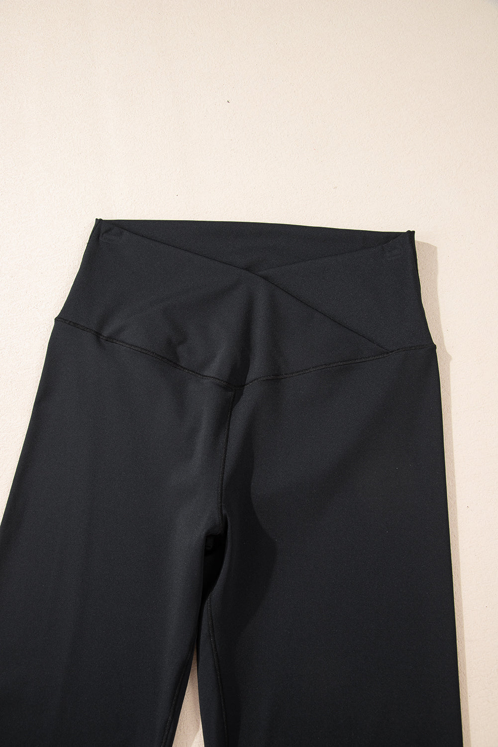 Women Black High-Waisted V-Shape Flared Leggings - Stylish Comfort for Casual and Active Wear Enthusiasts