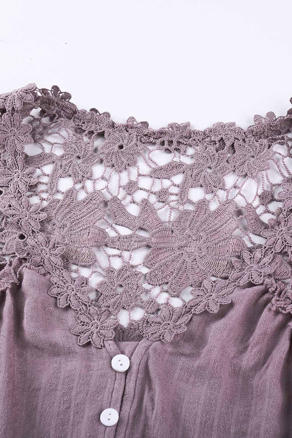 Chic Women's Purple Crochet Lace Button-Up Top - Stylish & Comfortable for Casual or Dressy Events
