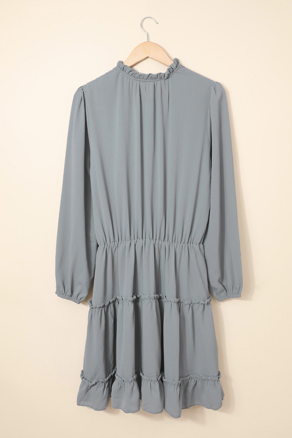 Stylish Women's Gray Long Sleeve Ruffle Tiered Mini Dress with V-Neck Perfect for Casual Outings or Party Events
