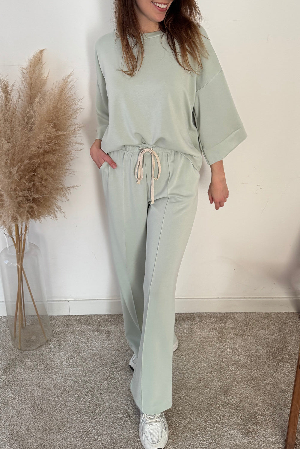 Women's Aqua Blue 2-Piece Relaxed Fit Pullover & Drawstring Pants Set for Effortless Casual Comfort